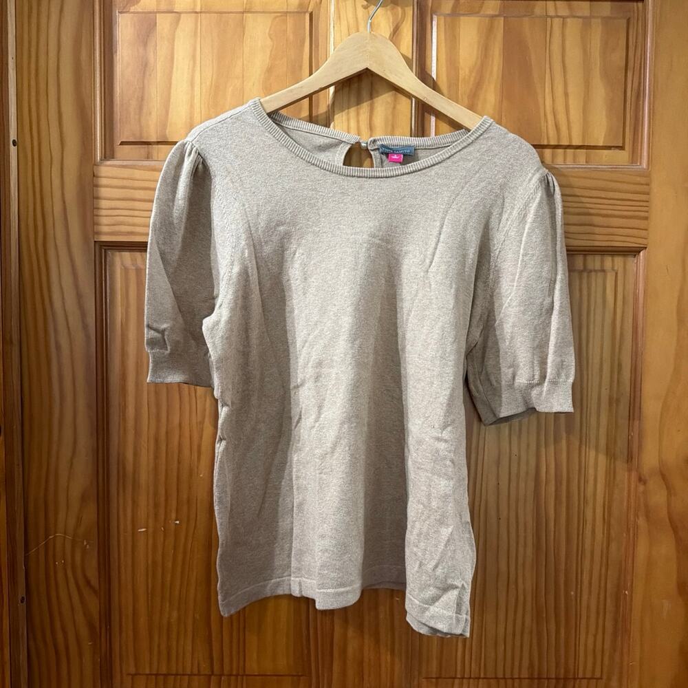 Women's Tan Vince Camaro Beige Crewneck Short Sleeve Sweater Size L